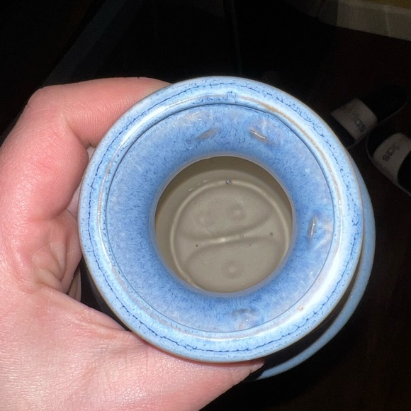 Vintage Hourglass Small Vase Blue Glaze Ceramic Pottery - Picture 7 of 10